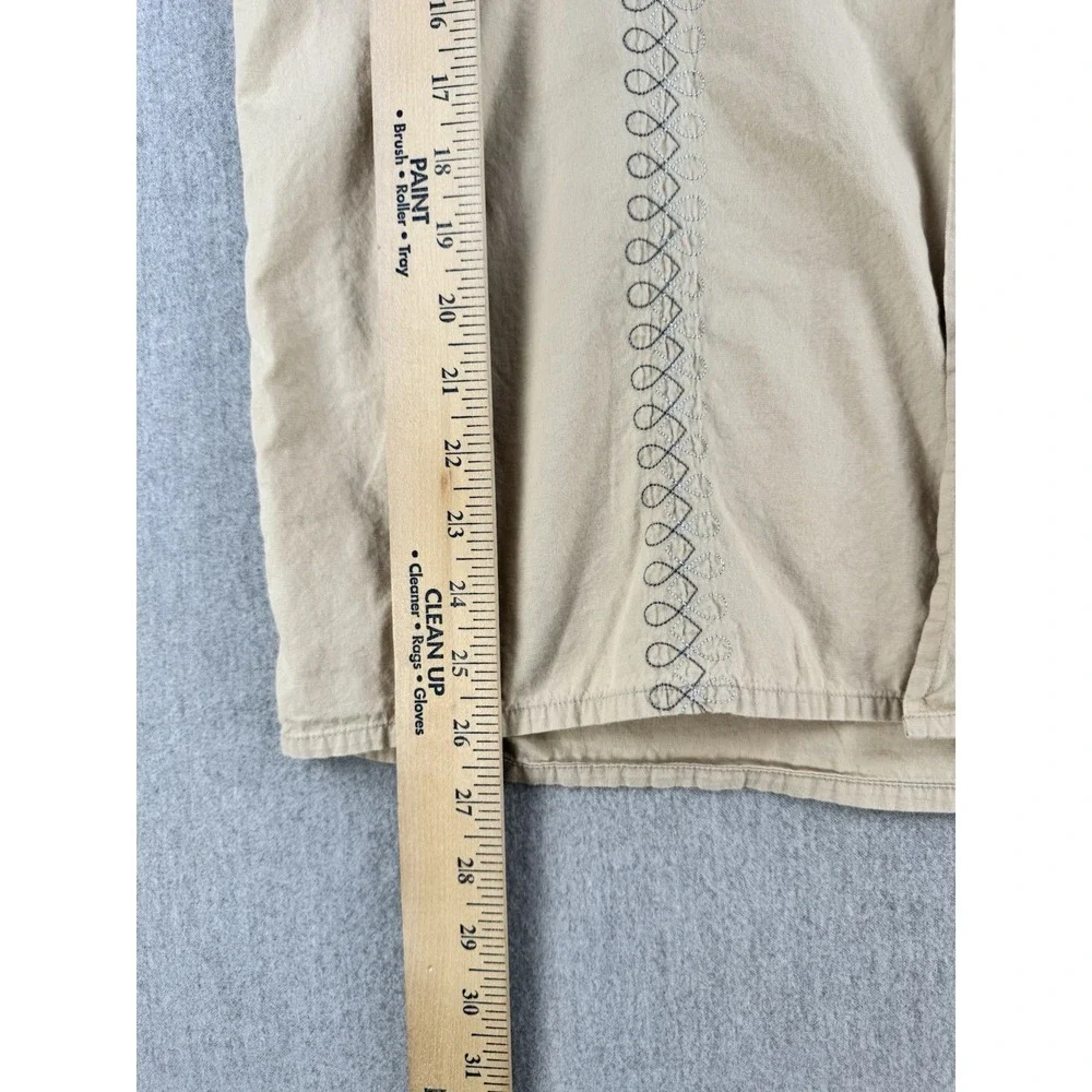 Salty G Men XL Beige Embroidered Button‎ Front Camp Shirt Cotton Casual Vacation